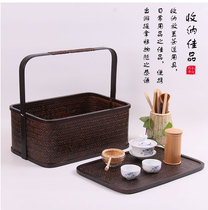 Japanese portable tea set storage box travel retro food box bamboo basket tea box candy basket gift bamboo wind bamboo basket