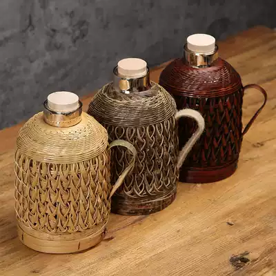 Handmade bamboo hot water bottle shell old-fashioned retro warm pot skin tea bottle warm bottle Kettle Teapot boiling water bottle cover home