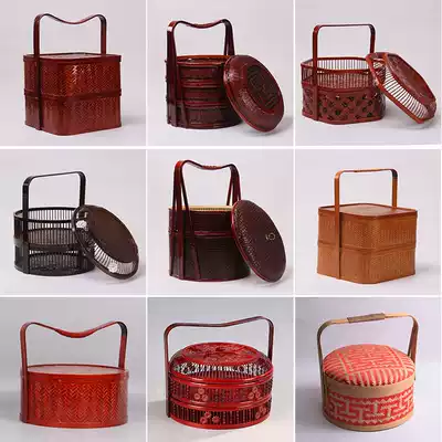 Bamboo handbag wedding box basket fruit basket happy event Red basket moon cake gift basket storage basket bamboo basket