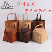 Handmade bamboo basket retro bamboo basket bamboo basket basket basket portable basket tea ceremony storage basket with lid food box bamboo basket