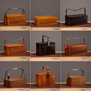 Chinese Ancient Style Bamboo Woven Cabas Antique Food Container For Home Moon Cake Gift Box Kung Fu Tea Set Storage Box
