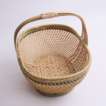 Fine woven bamboo basket portable basket Bamboo woven household shopping basket Fruit basket storage basket Bamboo basket Egg basket Hangzhou basket