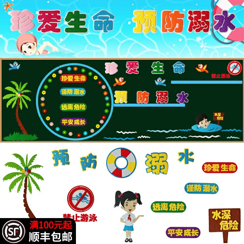 Prevention Drowning Elementary School Black Board Newspaper Placement Themed Wall Sticker Classroom Rare Love Life Safety Education Propaganda Cultural Wall-Taobao