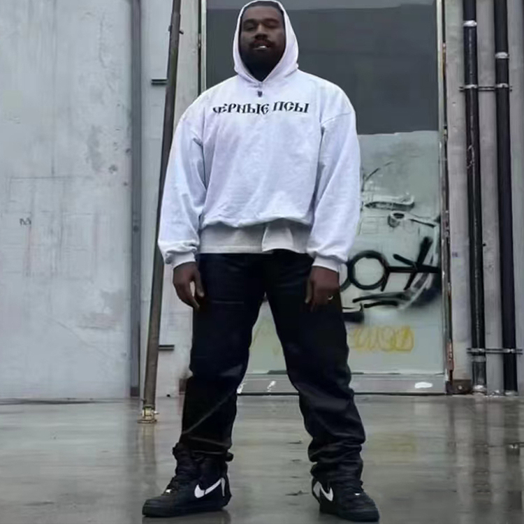 Yeezy Kanye Collaboration with Gosha Black Gog Russian Thin Fleece Retro Casual Hooded Sweatshirt and Pants Set Yeezy Kanye Collaboration with Gosha Black Gog Russian Thin Fleece Retro Casual Hooded Sweatshirt and Pants Set
