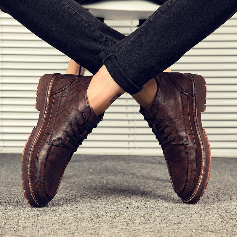 Tide brand autumn and winter high Martin boots men's British style boots mid-tube short boots all-match men's plus velvet casual leather shoes men