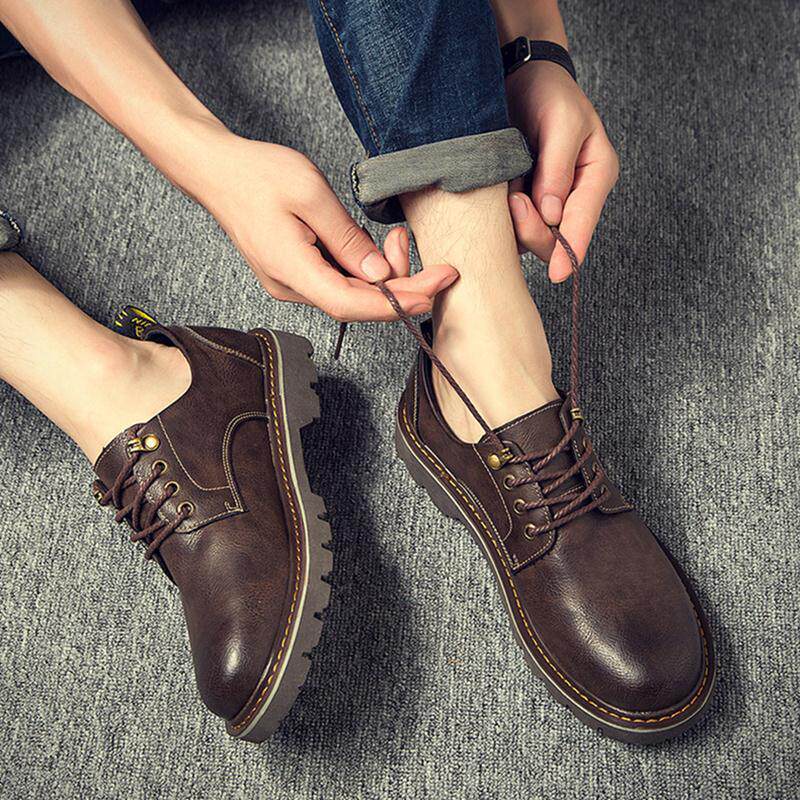 Tide brand big leather shoes 2020 autumn men's shoes leather casual men's Korean version trend Martin boots all-match trendy shoes