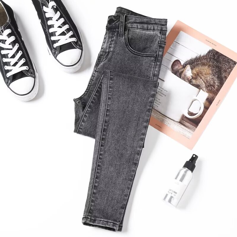 Smoke Gray Jeans for Women 2024 Summer New Style Slim Fit Skinny Pants Elastic High Waist Tight Pencil Pants Smoke Gray Jeans for Women 2024 Summer New Style Slim Fit Skinny Pants Elastic High Waist Tight Pencil Pants