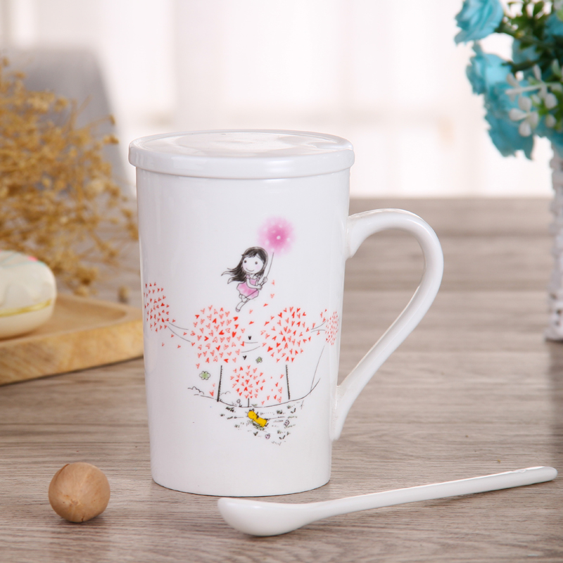 Ceramic cup Mark cup with lid spoon creative personality couple drink cup coffee milk cup