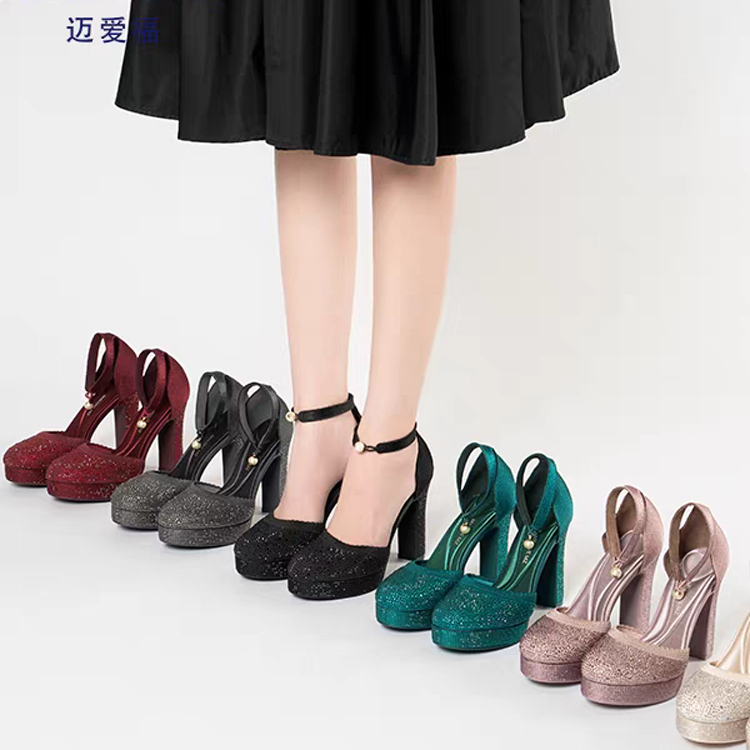 Malove Mz Bridal Wedding Shoes Female Bridesmaid Shoes Hexiu Wedding Dress Two-Wear Thick Heel Thick Sole Banquet Crystal High Heels
