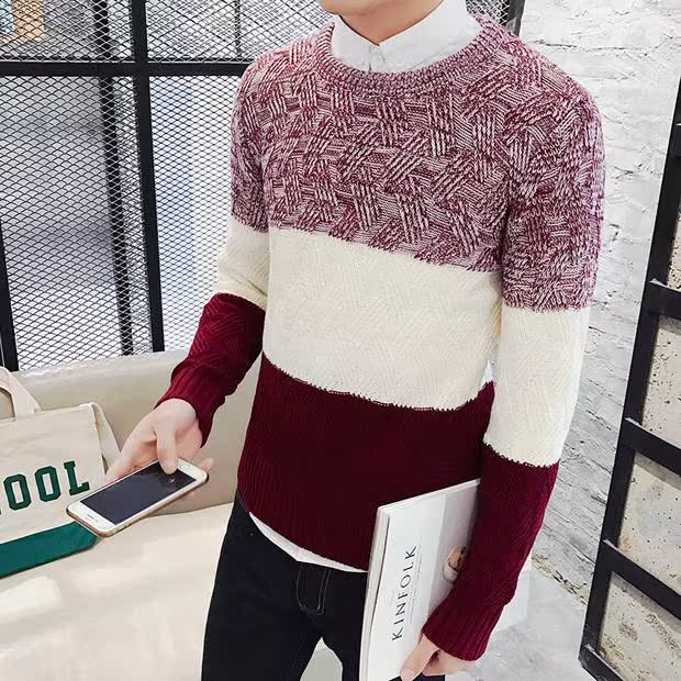 Mùa thu và mùa đông mới kiểu Hồng Kông áo len nam cổ tròn áo thun dài tay Slim học sinh Hàn Quốc chạm đáy áo len thời trang nam