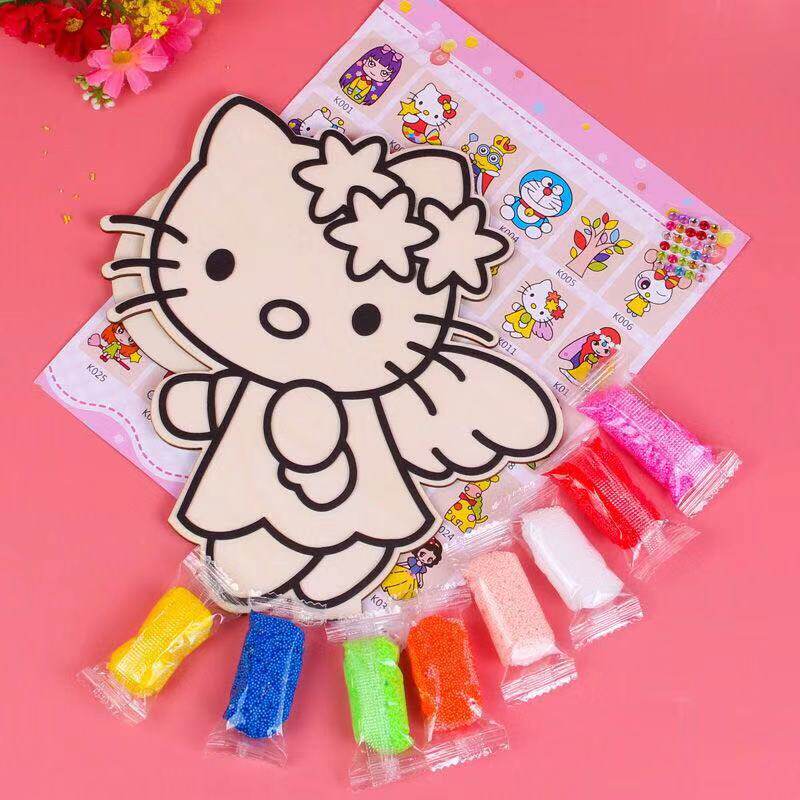 Wooden board snowflake mud painting pearl mud clay painting Kindergarten children diy handmade 3D three-dimensional eva sticky painting