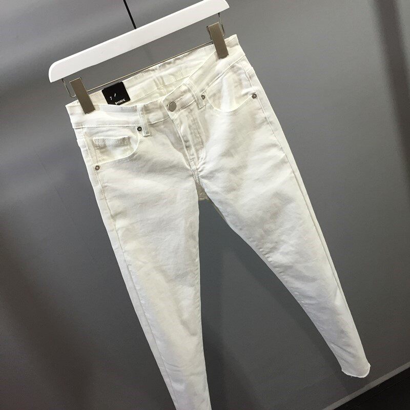 товар из китая 男士修身弹力白边牛仔裤2025春夏时尚全新高端容易匹配小脚九分裤