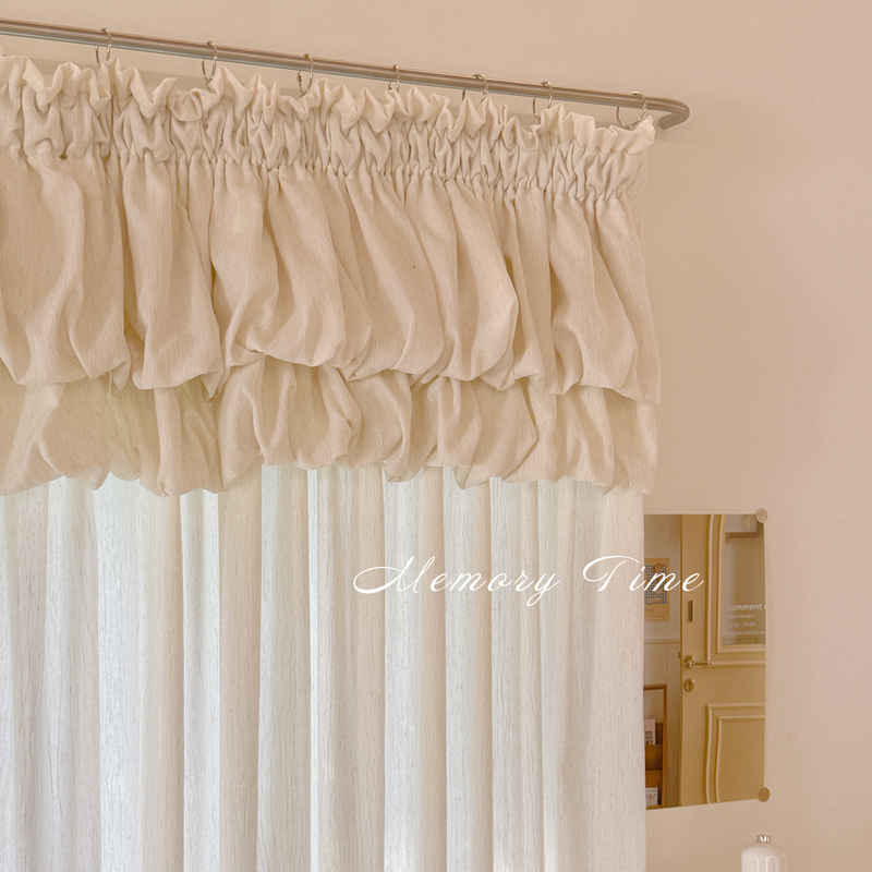 Cream French Style Lazy Sheer Curtains Cloud Bubble Double-Layer Cake Pleated Curtains for Living Room, Bedroom, Study, Dining Room