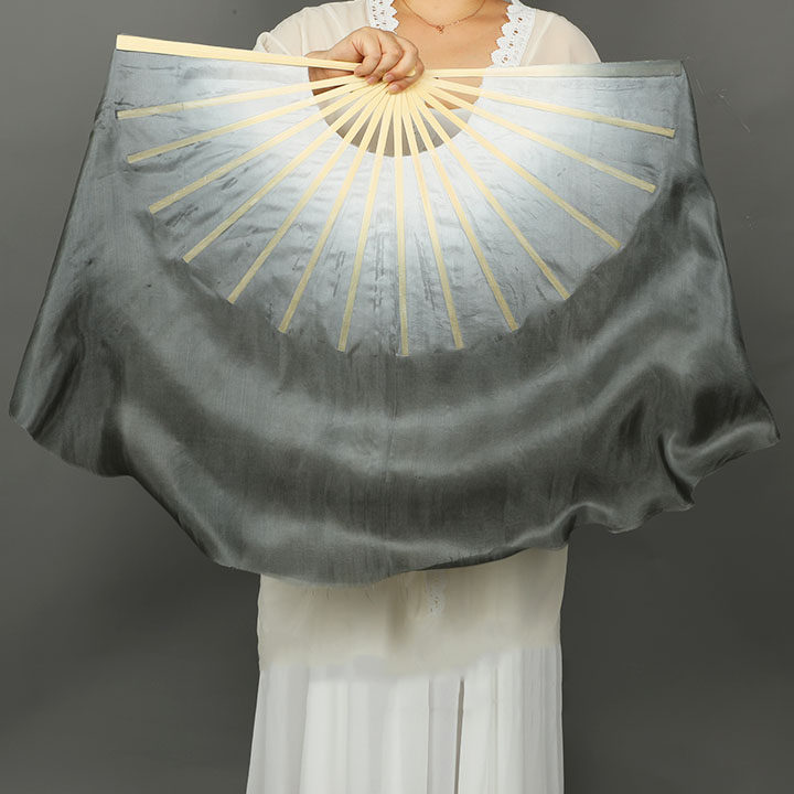 Real Silk Fan White Grey Gradually-sided Classical Wind China Dance Ink Denzo Bamboo Bone Gum State Rice Song Dancing Lengthened