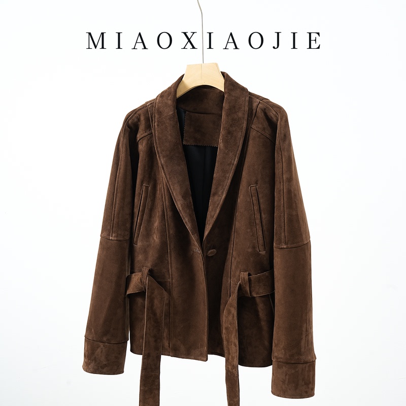 Old Money Style High-End Suede Sheepskin Casual Loose Genuine Leather Jacket for Women 2026 New Silhouette Leather Jacket