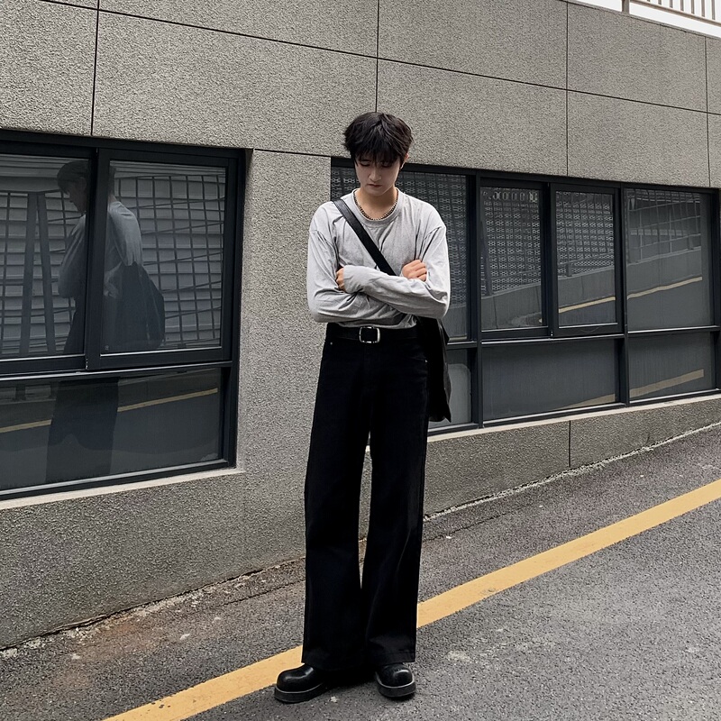 Li Chilou American High Street Vibe Loose Straight Pure Black Straight-Leg Extended Jeans New Summer Unisex