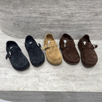 Genuine nubuck leather thick sole birkenstock shoes trendy single foot shoes