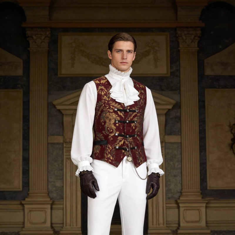 Christmas European and American Retro Jacquard Men's Vest, Palace Style Sleeveless Vest, Ruffled Shirt, King's New Outfit