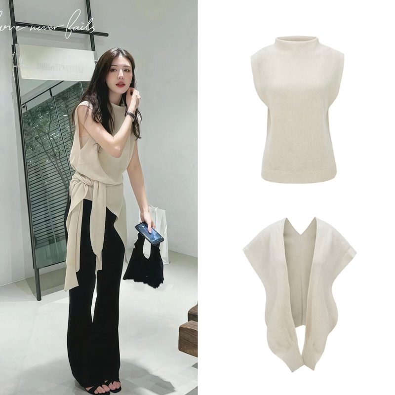 Korean Le17 Ribbed Sleeveless Knit Top/Shawl Korean Style Simple and Elegant Outfit Vest Two-Piece Set Outfit Korean Le17 Ribbed Sleeveless Knit Top/Shawl Korean Style Simple and Elegant Outfit Vest Two-Piece Set Outfit