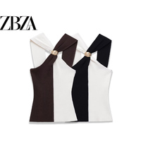 ZR European and American style foreign trade ZA women's clothing fashionable contrasting suspender accessories knitted halter top 4938016
