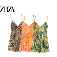 ZR European and American style foreign trade ZA women's printed tulle V-neck suspender short dress 5039132 051