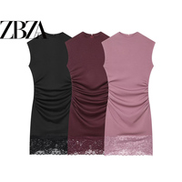 ZR European and American style foreign trade ZA women's fashionable temperament splicing sleeveless round neck stretch dress 5584369