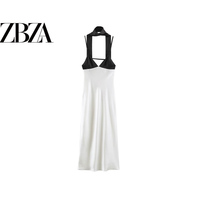 ZR European and American style foreign trade ZA women's clothing fashionable temperament contrasting scarf splicing suspender dress 4772397