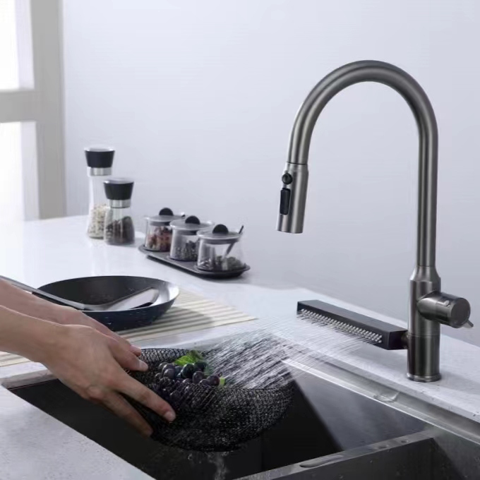 Raindance Waterfall Kitchen Faucet Stainless Steel Hot and Cold Rotating Sink Faucet Pull-Out Multi-Function Raindance Waterfall Kitchen Faucet Stainless Steel Hot and Cold Rotating Sink Faucet Pull-Out Multi-Function