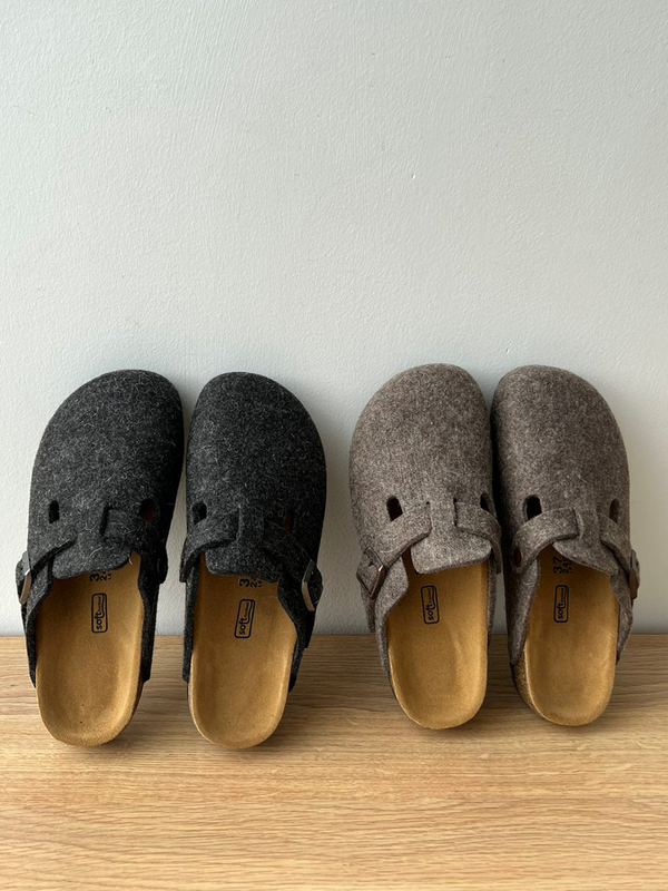 Autumn and Winter Genuine Cork-Soled Birkenstock Shoes, Wool Felt Closed-Toe Slippers for Women, Genuine Leather Retro Slip-On Lazy Slippers