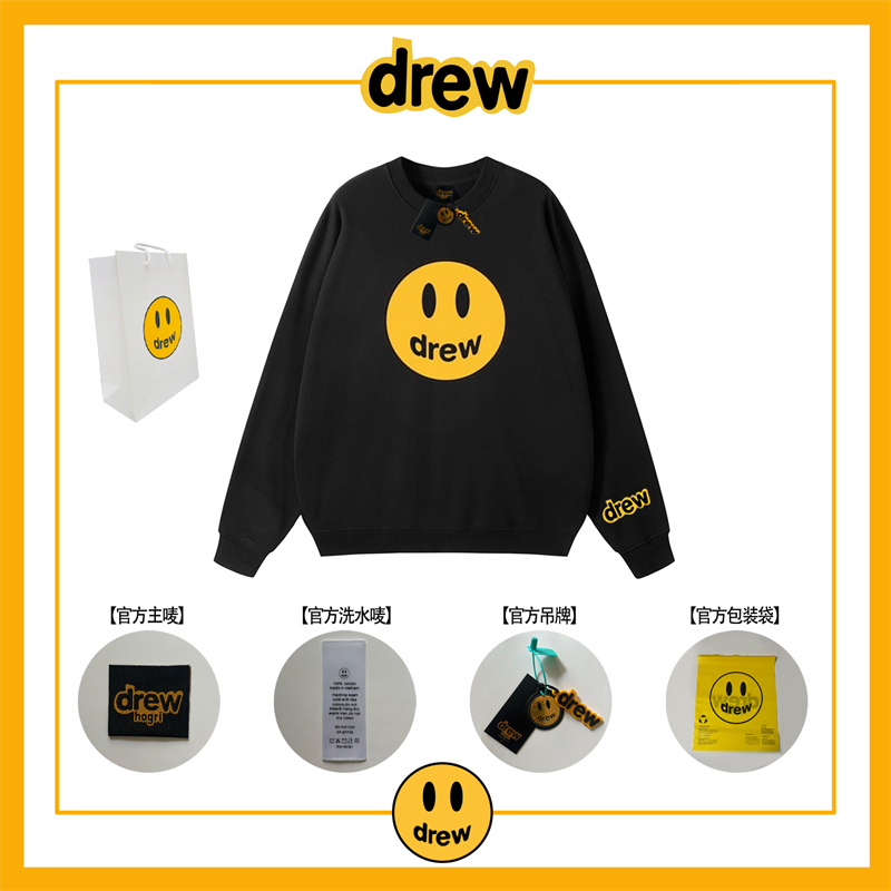 Drew Sweatshirt Round Neck Fleece-Lined Justin Bieber Trendy Brand Jacket Unisex Couple Loose Fit Hoodless Smiling Face Top Drew Sweatshirt Round Neck Fleece-Lined Justin Bieber Trendy Brand Jacket Unisex Couple Loose Fit Hoodless Smiling Face Top