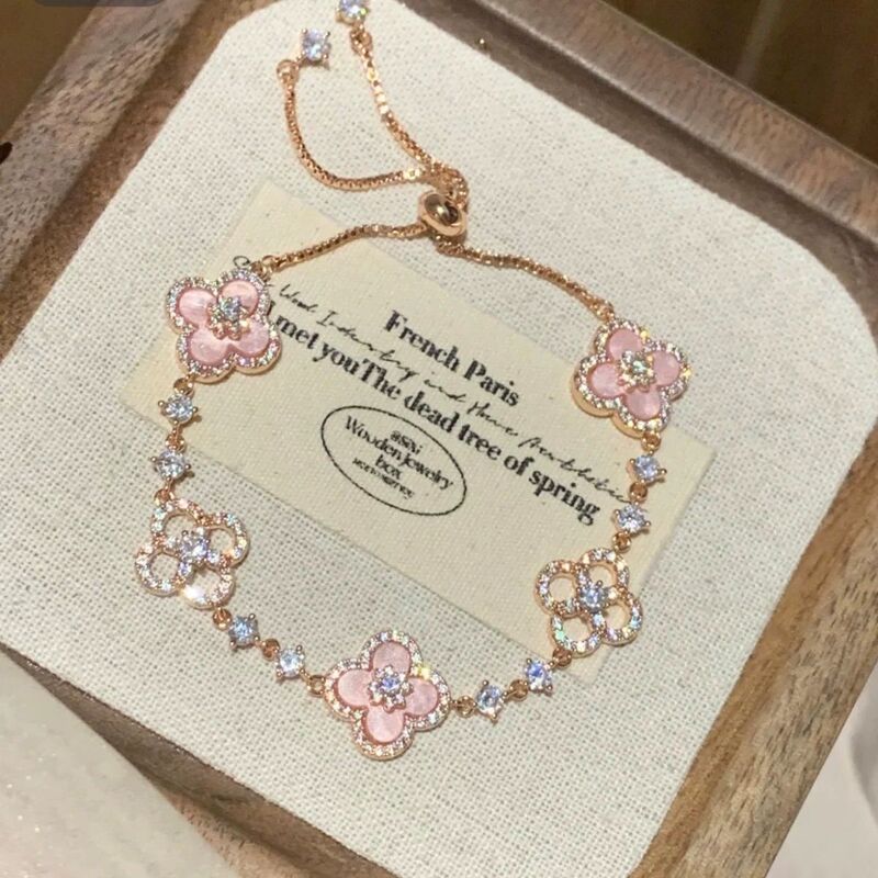 2026 New Sweet Pink Flower Rhinestone Bracelet, Light Luxury, Exquisite, Versatile, High-End Jewelry, Gift for Girlfriend
