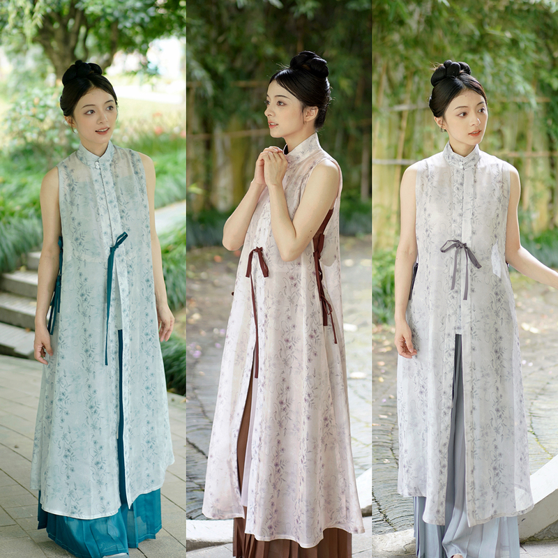 Citrus Flow Summer Morning Mist Garden Series Hand-Painted Style Three-Weave Brocade Pod Dragonfly Stand Collar Robe