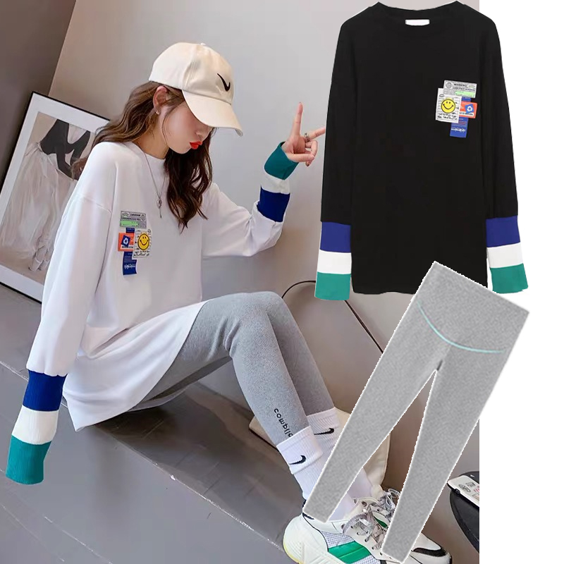 Pregnant women autumn T shirt net red suit 2021 new autumn coat pure cotton long sleeve loose and autumn spring and autumn