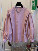 Maternity loose shirt 2024 spring design top French lantern sleeve cotton shirt casual western style top