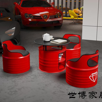 Loft Creative Oil Drum Sofa Bar Booth Milk Tea Shop Studio Meeting Area Retro Coffee Table and Chair Set