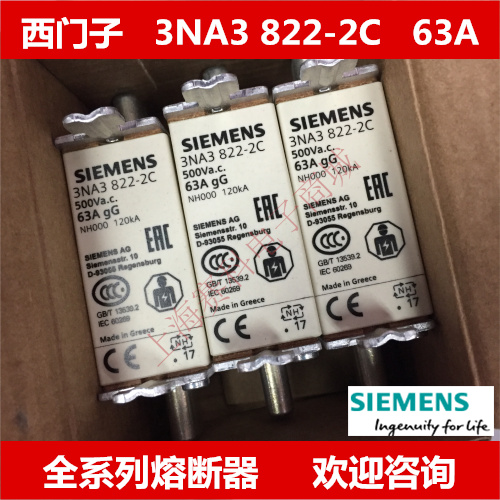 Siemens fuse ceramic 3NA3 3NA3 822-2C NH000 NH000 gG 63A 500V