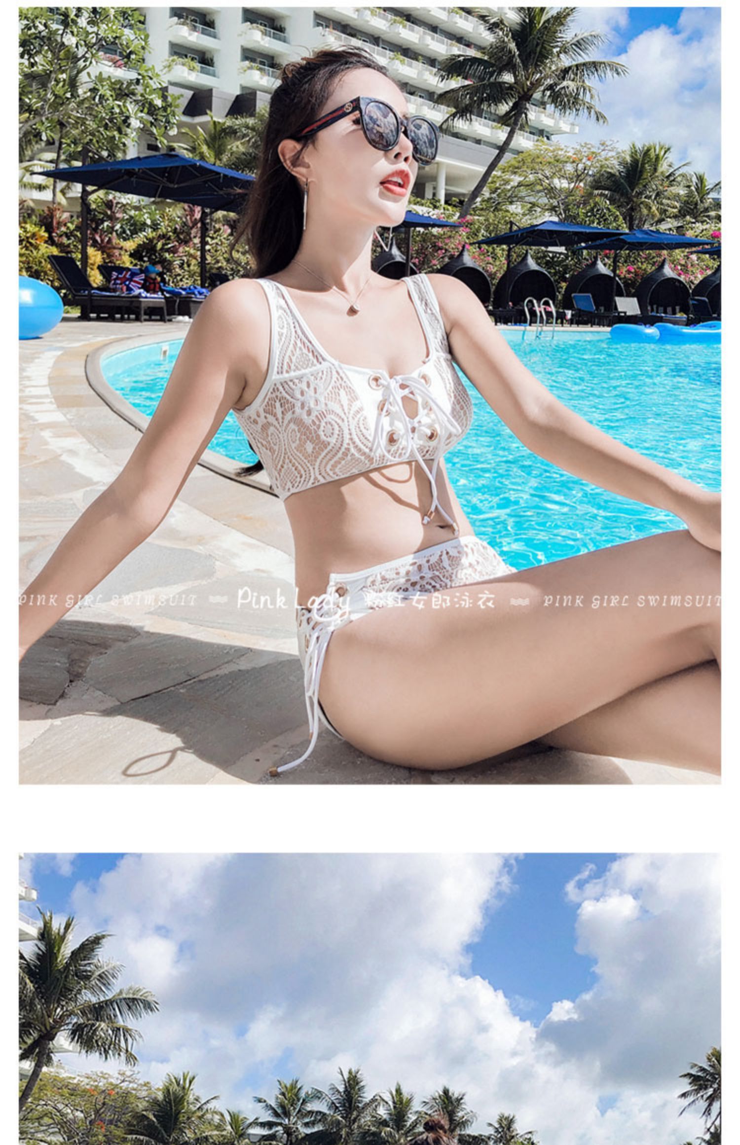 Pink Lady Châu Âu và Châu Mỹ gợi cảm ren tam giác bikini ngực ba điểm tập hợp áo tắm chia áo tắm phụ nữ ao tắm