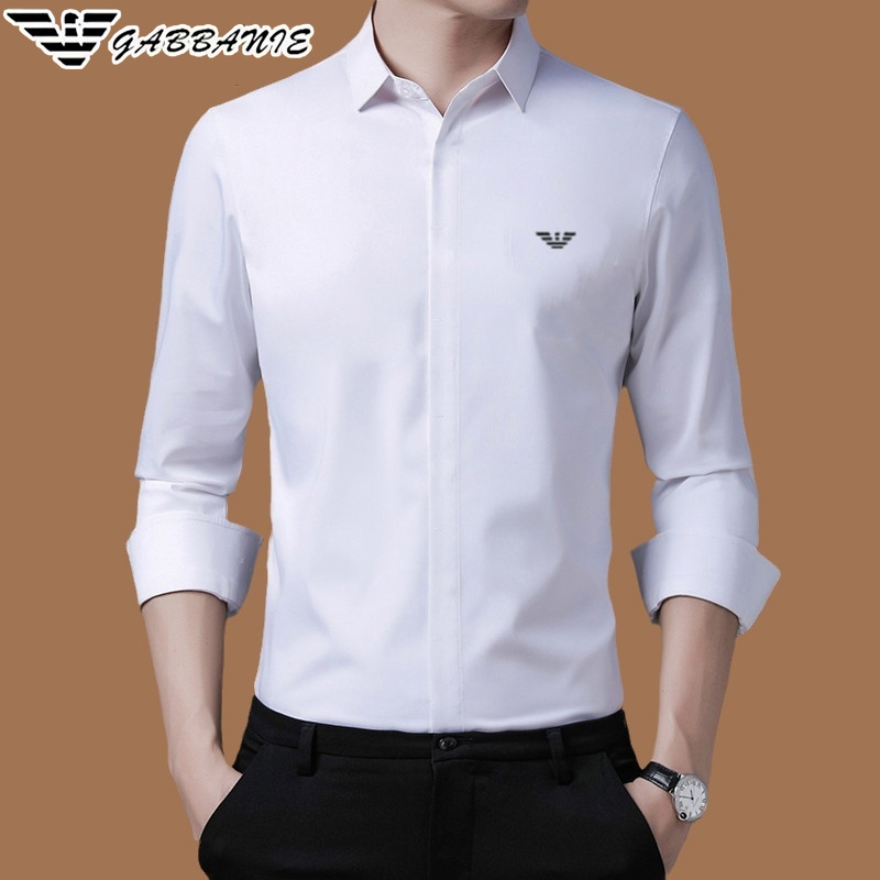 Authentic Italian Men's Long-Sleeved Shirts, Business Casual, Classy Professional White Shirts, No-Iron, High-End Men's Tops