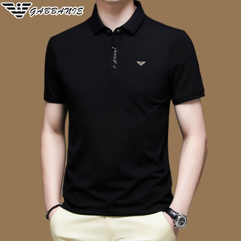 Authentic Italian Short-Sleeved T-Shirt for Men, Ice Silk Cotton, Thin Summer Style, Dad's Wear, Collared Men's Solid Color Polo Shirt
