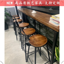 American Retro Iron Art Bar Table Solid Wood Table Dining Room Long Table Solid Wood European And American Wind High Foot Table And Chairs Coffee Table Bar Table