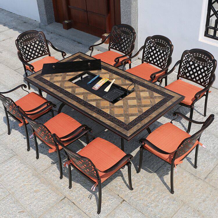 Outdoor cast aluminum barbecue long tables and chairs combined waterproof tile tile villa garden outdoor leisure open terrace