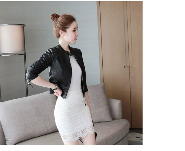 Áo khoác da nữ ngắn Đoạn mới 2017 áo khoác mỏng và mỏng được giặt bằng da học sinh hoang dã Áo khoác da Pu