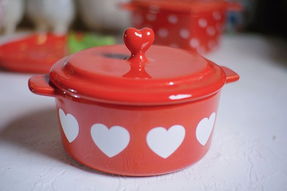 草莓心形双皮奶碗甜品带盖焗饭碗烤箱陶瓷盅布丁宝宝蒸蛋烘焙餐具