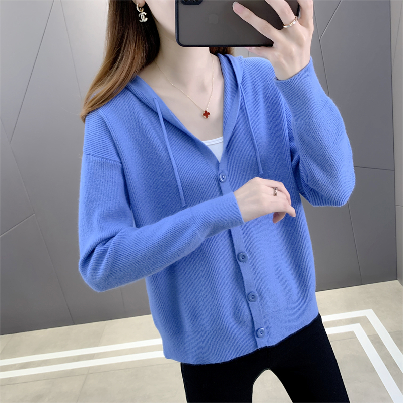 Hooded knitted jacket women's short loose loose outer wear 2022 spring and autumn new ladies knitted cardigan all-match thin women