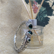 Bali Southeast Asia Style 925 Pure Silver Bracelet Handinlaid Green Crystal Tea Crystal Purple Crystal Bracelet