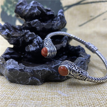 Bali Style Retro Original Design 925 Pure Silver Inlaid Natural South Red Bracelet Hollowed-out Fine Work Design