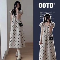 Summer new Korean style maternity dress fashionable simple temperament polka dot loose slim puff sleeve mid-length skirt