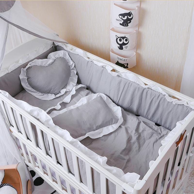Crib enclosure kit ins customized all-cotton pure color Children's bed Bedding Barrier Guardrails Softpack Splicing Bed Summer