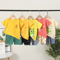 Children short sleeve suit Summer slim fit pure cotton girl boy cartoon T-shirt shorts small baby Han version half sleeve dress