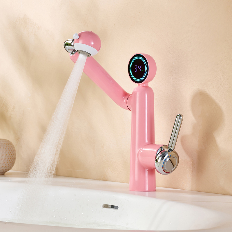 Cream-Colored Universal Mechanical Arm Smart Digital Display Ambient Light Washbasin Faucet Hot and Cold Bathroom Basin Faucet Cream-Colored Universal Mechanical Arm Smart Digital Display Ambient Light Washbasin Faucet Hot and Cold Bathroom Basin Faucet